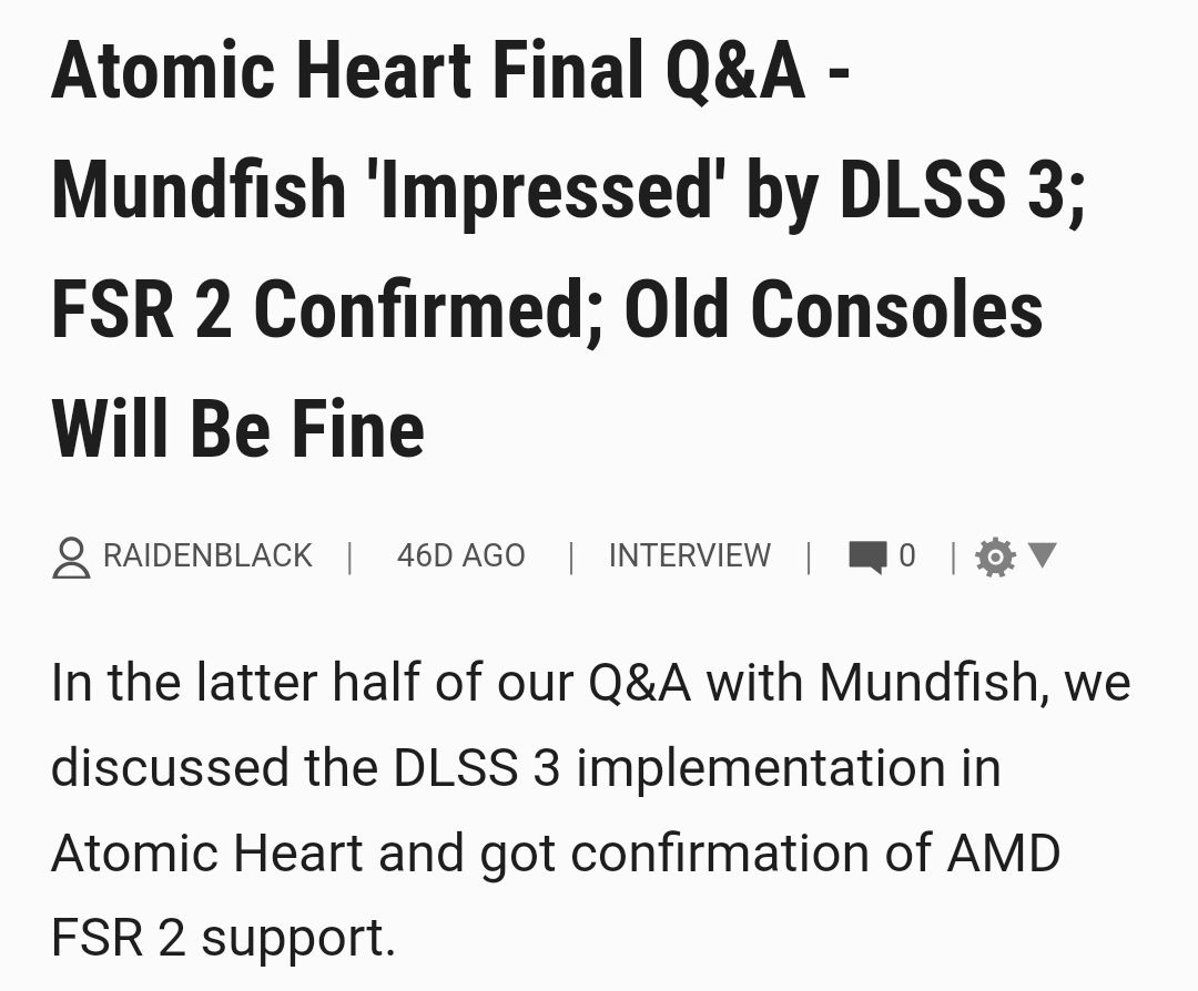 Atomic Heart Final Q&A Part II - Mundfish 'Impressed' by DLSS 3; FSR 2  Confirmed; Old Consoles Will Be Fine
