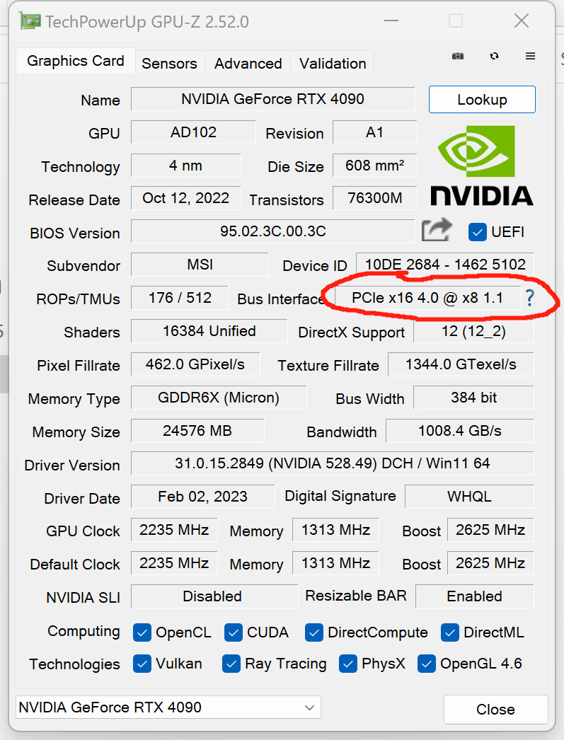  4090 pcie 3 0x8 nga 