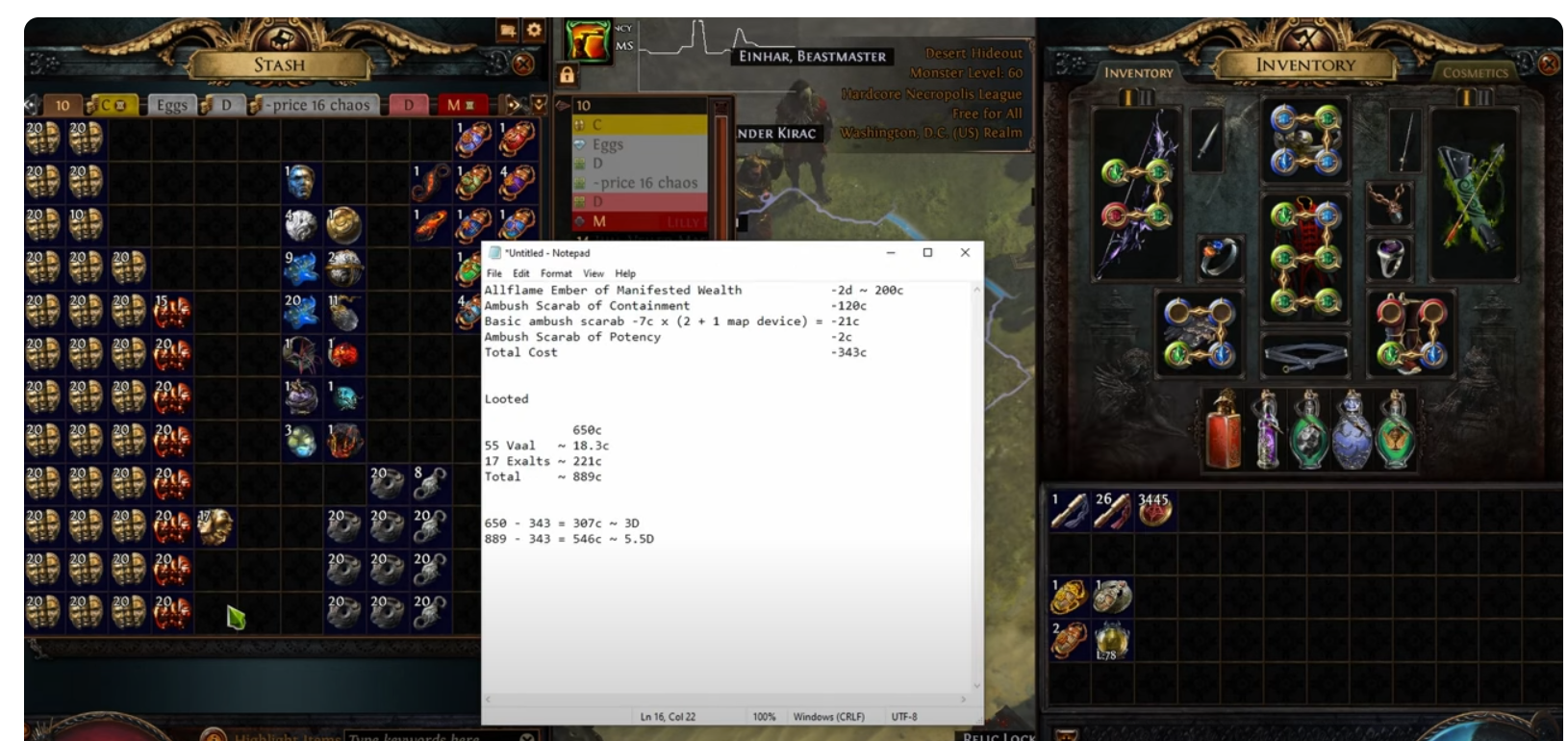 游戏杂谈] [3.24.1PN没削弱此策略]]财富余烬Manifested  Wealth收益测试帖，刷图3分钟，捡垃圾30分钟，单场地图竟然能捡500c ？ NGA玩家社区