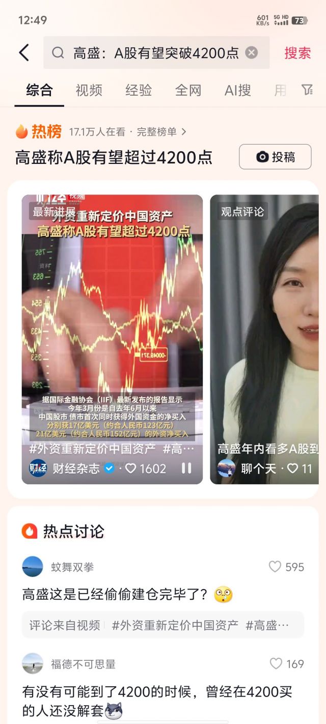 高盛：a股有望突破4200点！！ NGA玩家社区