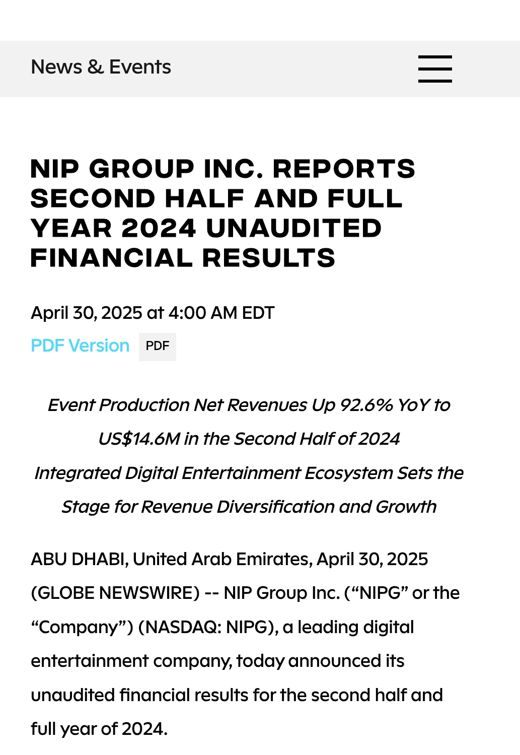 场外杂谈] nip公布了2024年全年财报，全年净收入增长到8530万美元NGA玩家社区