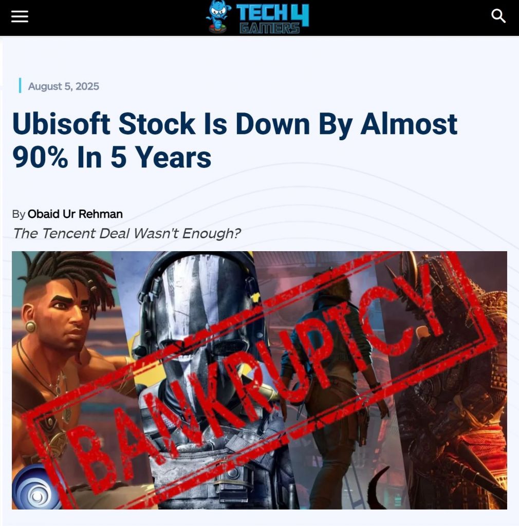 育碧股价五年内下跌近90% NGA玩家社区